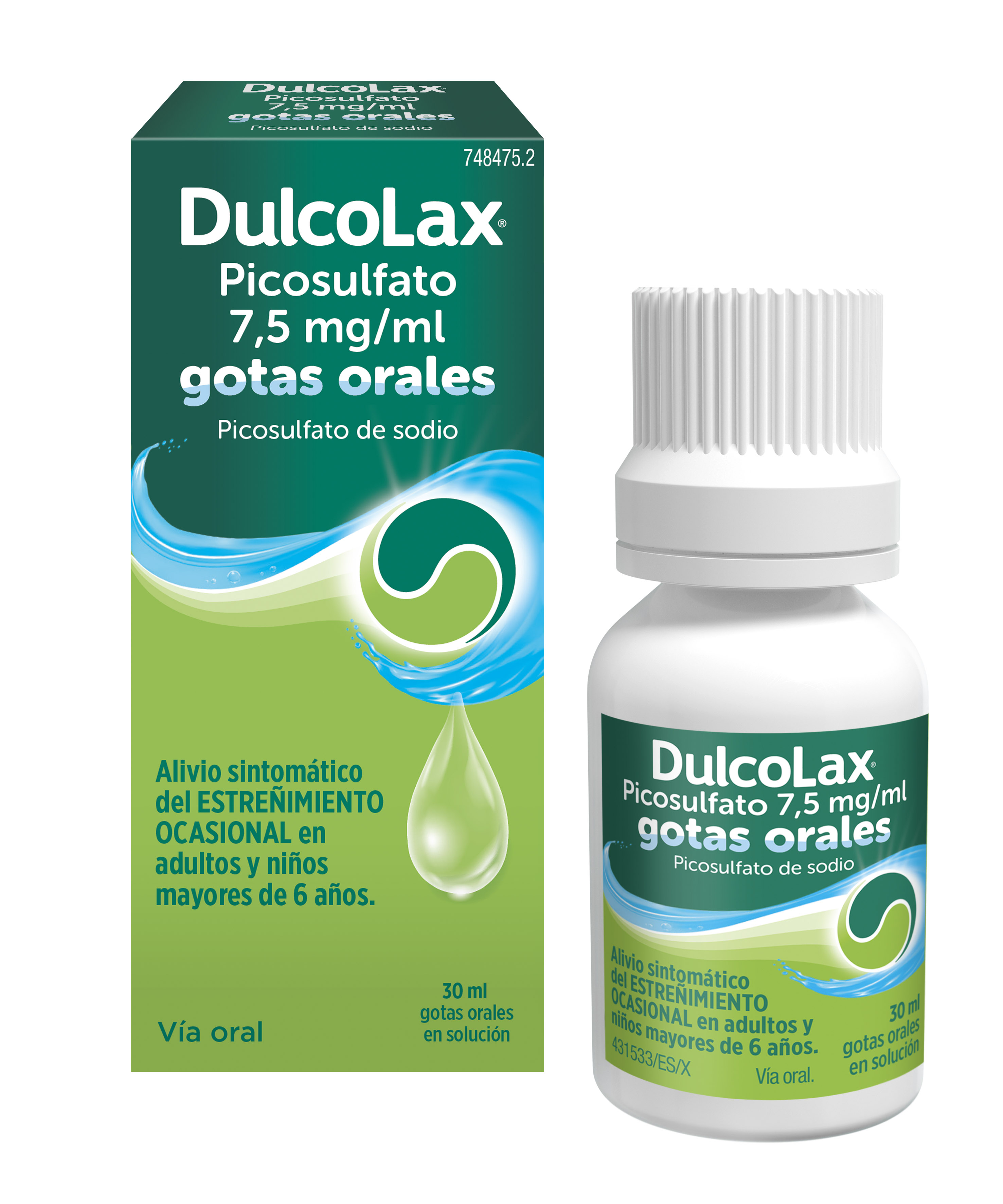 Estuche y frasco de Dulcolax gotas 30 ml