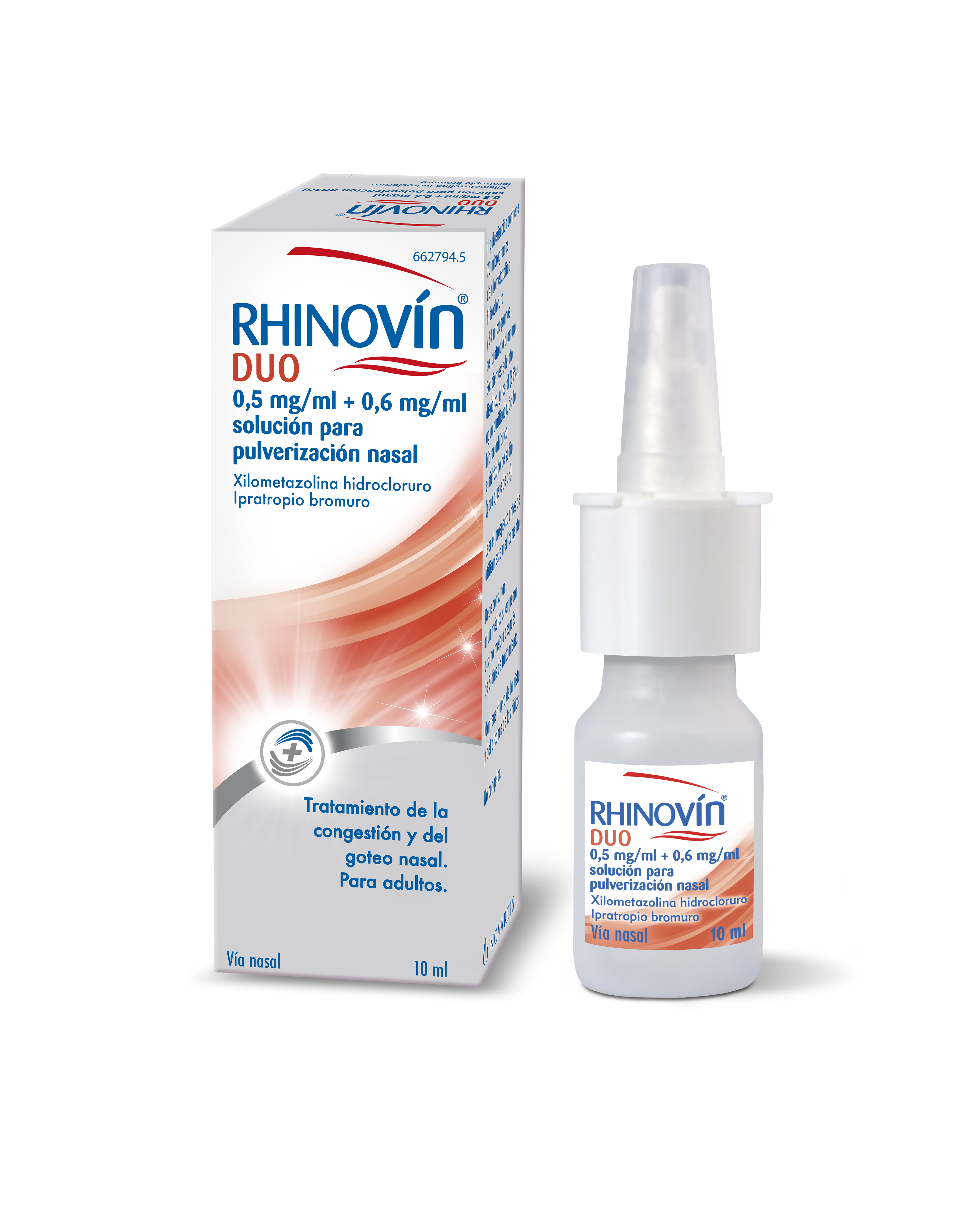 RHINOVIN DUO 0,5 MG/ML+ 0.6 MG/ML PULVERIZACION NASAL , 10 ml