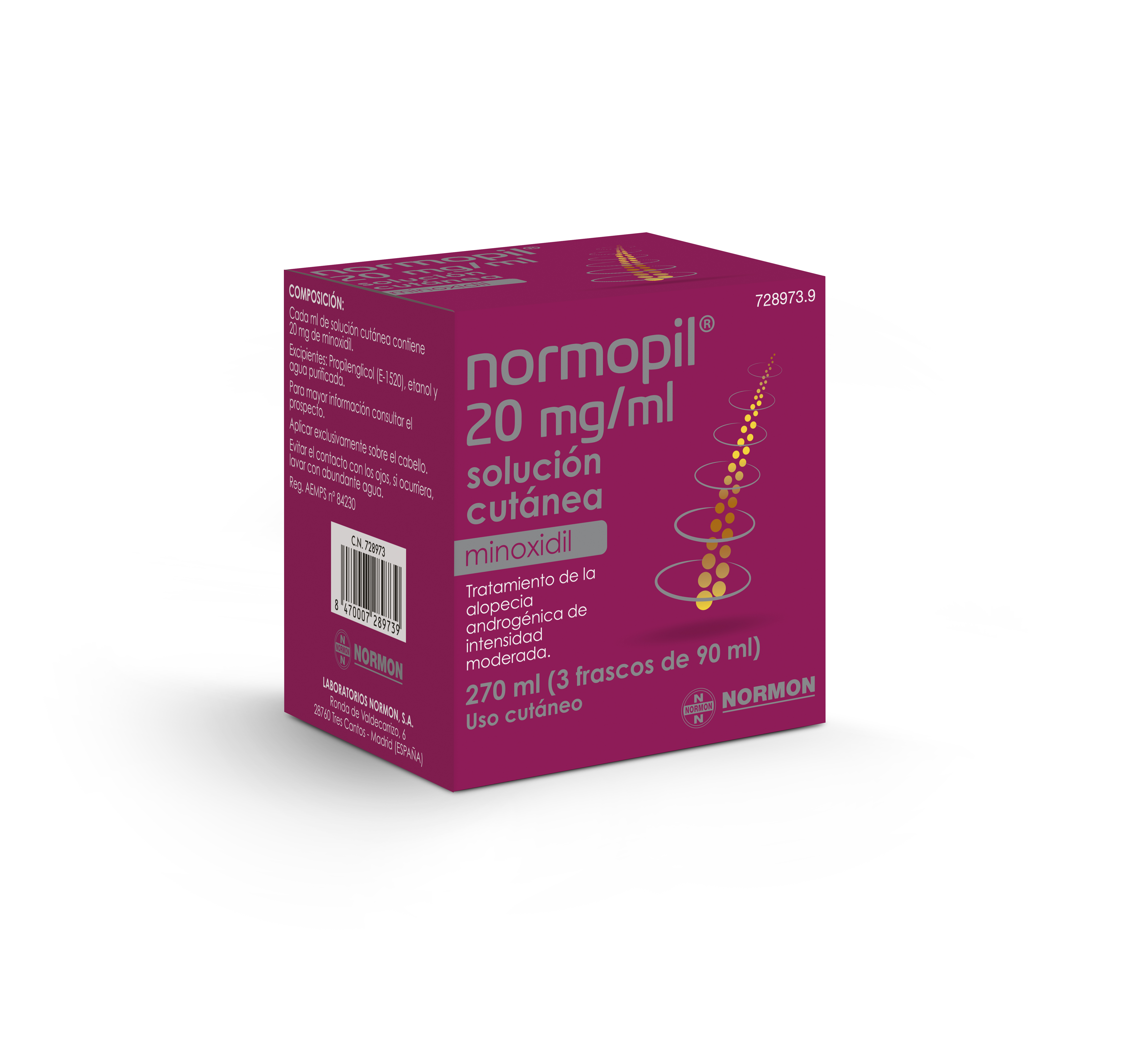 NORMOPIL 20 mg /ml Solución cutánea, 3 frasco 90 ml