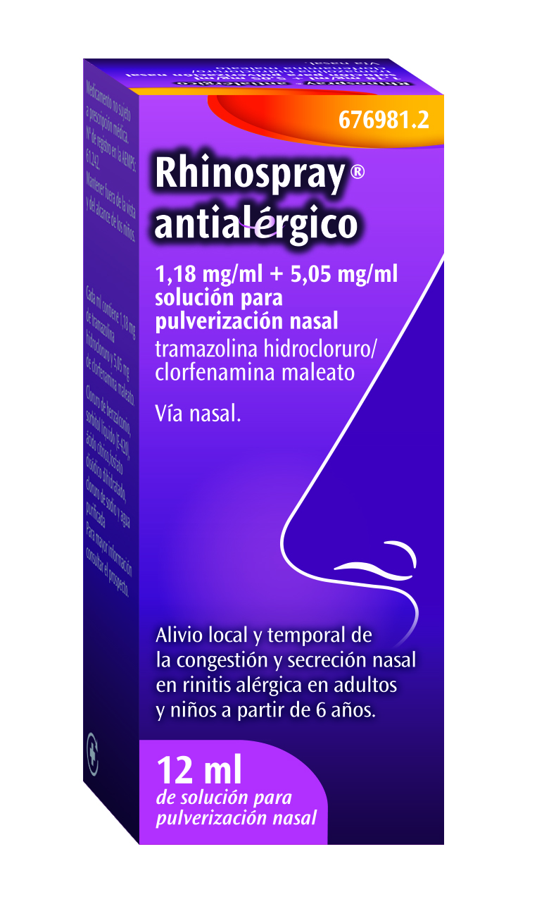 Rhinospray antialérgico 1,18 mg/ml + 5,05 mg/ml solución para pulverización nasal, 1 envase pulverizador de 12 ml