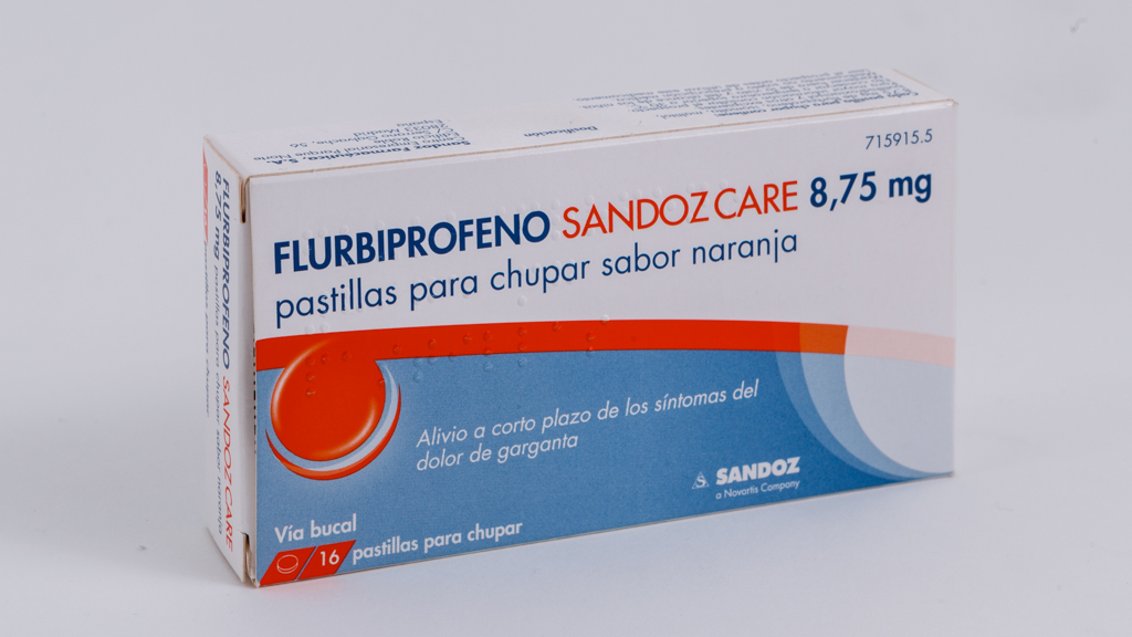 FLURBIPROFENO SANDOZ CARE 8,75 mg PASTILLAS PARA CHUPAR SABOR NARANJA, 16 pastillas