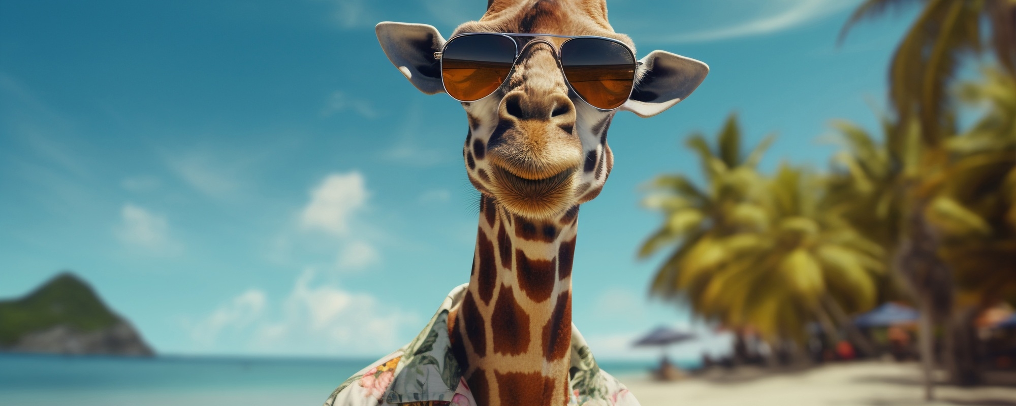 girafa en la playa con gafas sol