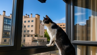 gato asomado a ventana