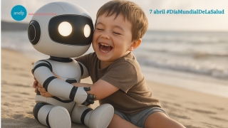 niño y robot riendo