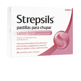 STREPSILS PASTILLAS PARA CHUPAR SABOR FRESA, 24 PASTILLAS